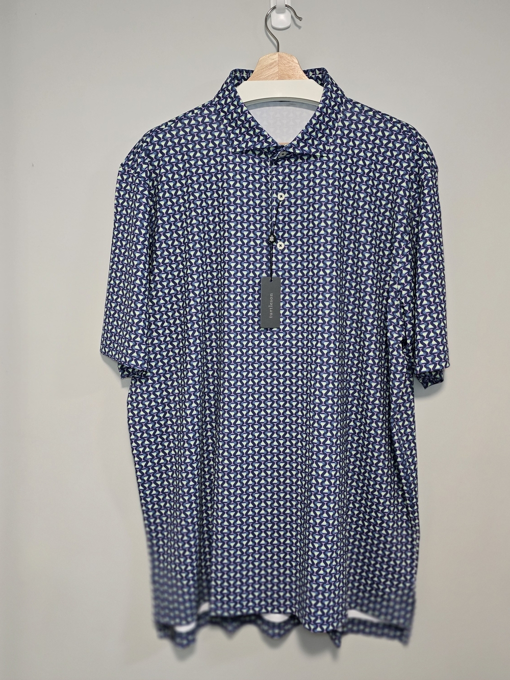 Turtleson Navy Golf Short-Sleeve Polo Martini Glasses Print XL